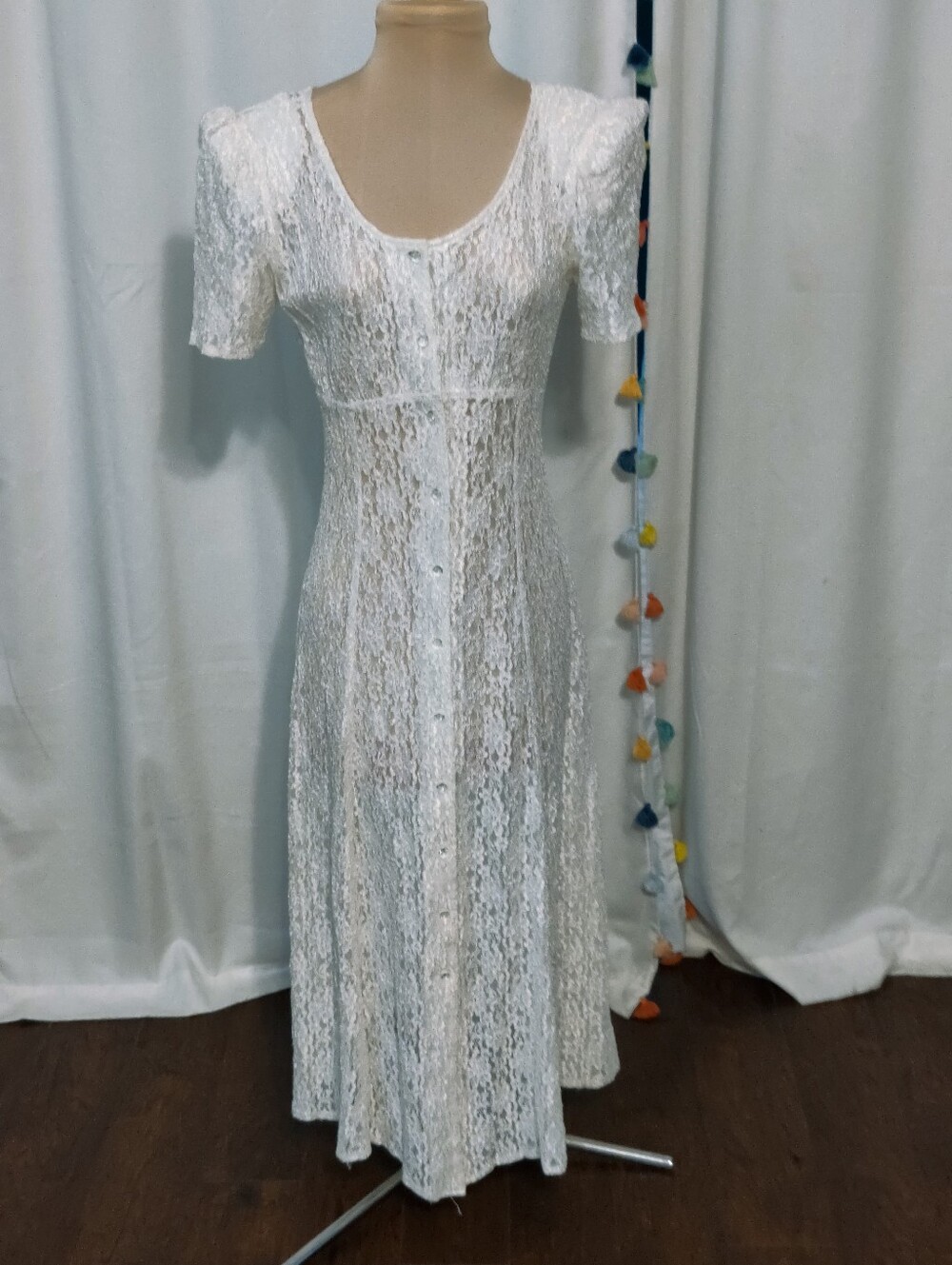 Vintage All that Jazz see thru Full Lace Maxi Dress Princess Style Button Front